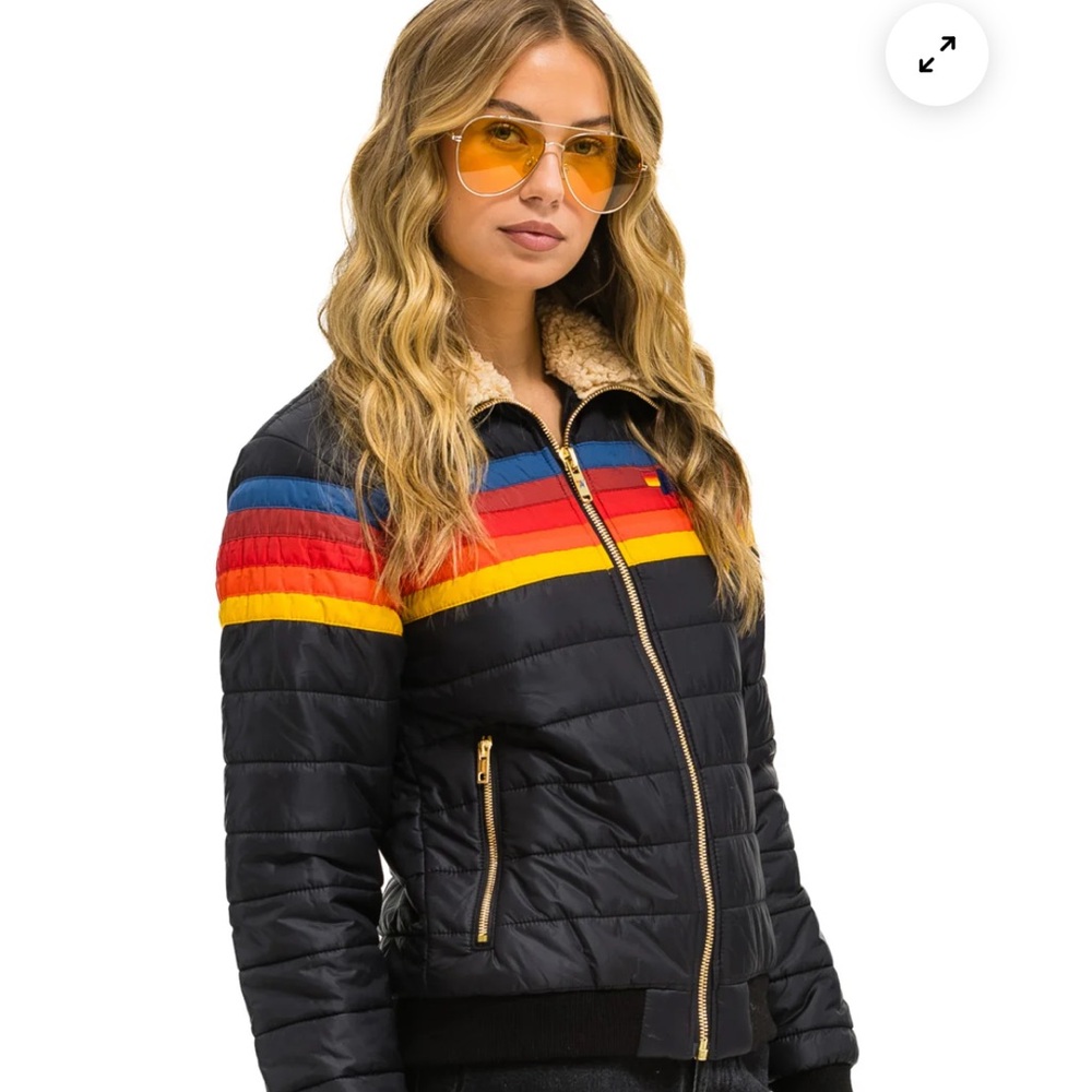 Aviator Nation Black Puffer Jacket with Retro Vibe